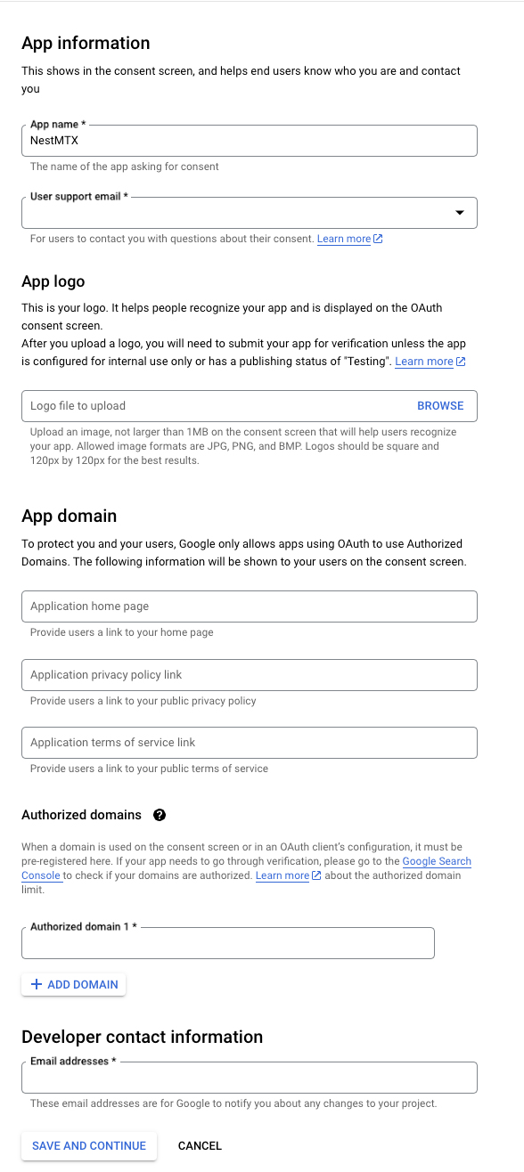 App information setup