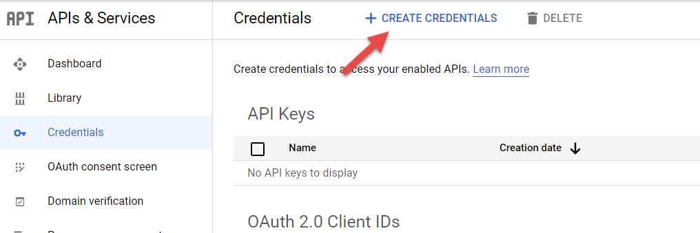 Create credentials in Google Cloud