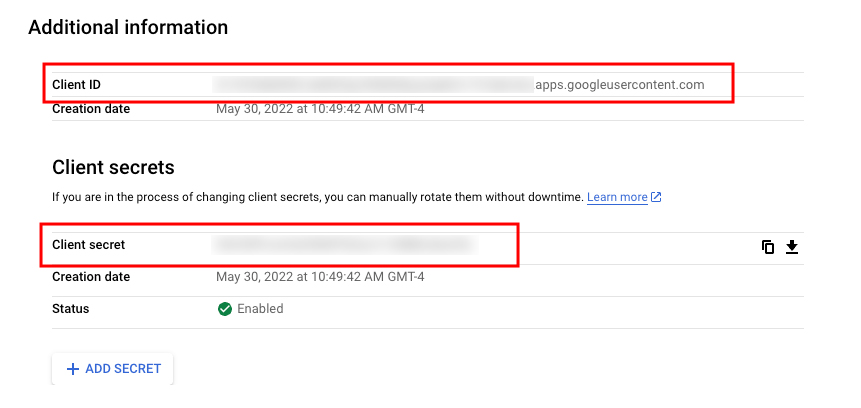 Note the client ID and client secret